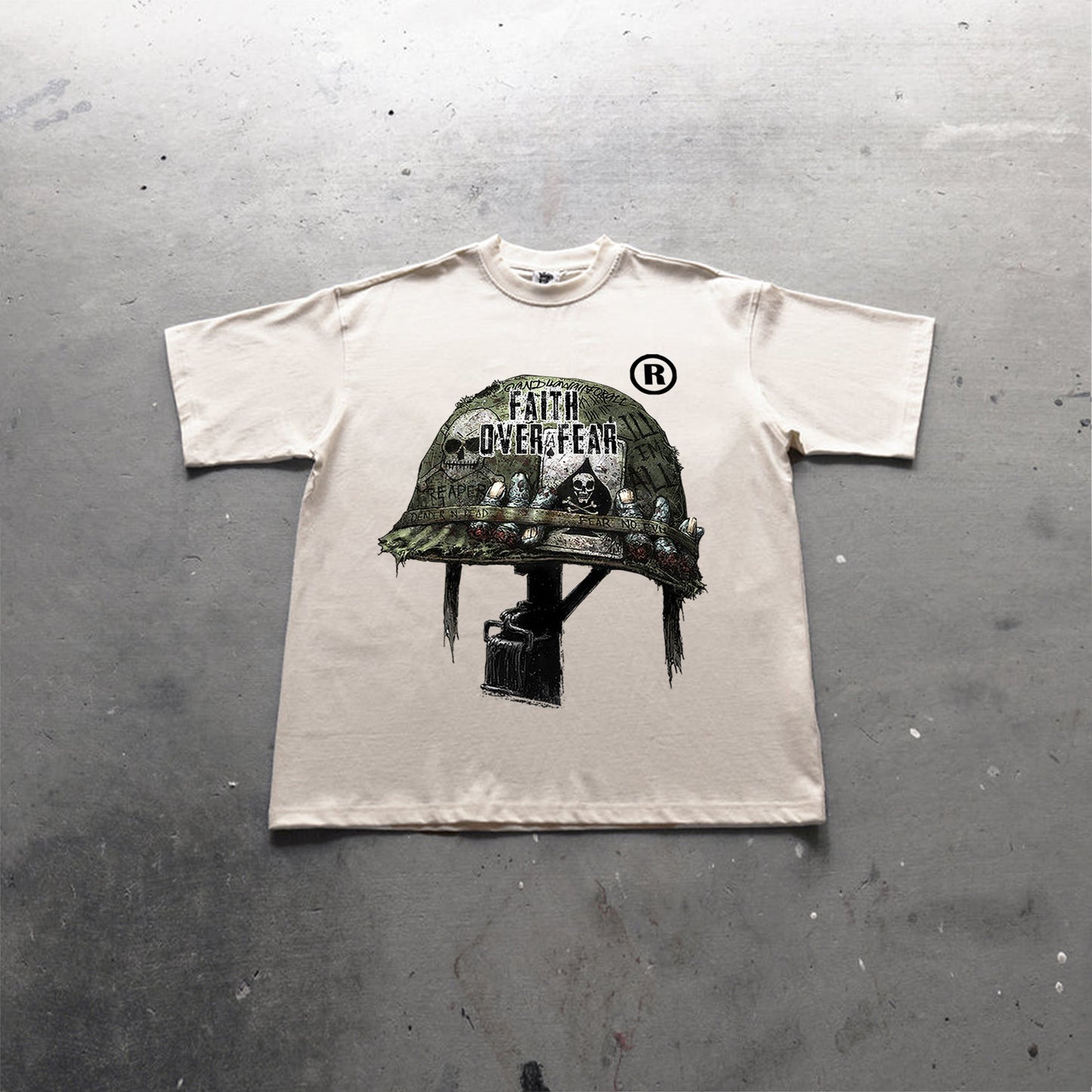 Vercoo War Helmet Faith Over Fear Graphic Print Cotton T-Shirt