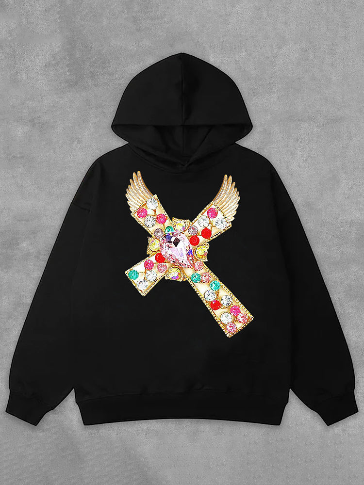 Men's Diamond Cross Graphic Print Side Pockets Hoodie