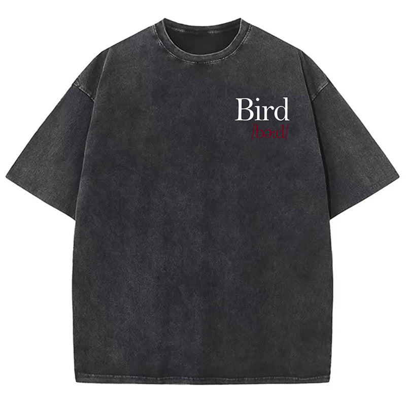 Bird Print Graphic Vintage Acid Wash Cotton T-Shirt