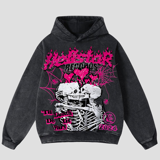 Vintage Til Death Do Us Part Skull Graphic Acid Washed Oversized Hoodie