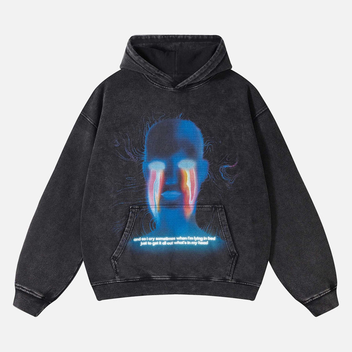 Fashionable Portrait Print Washed Hoodie