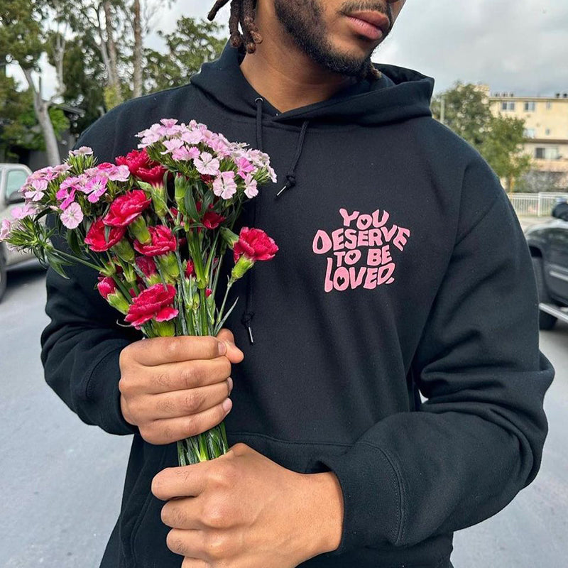 Vercoo You Deserve To Be Loved Print Graphic Pullover Hoodie