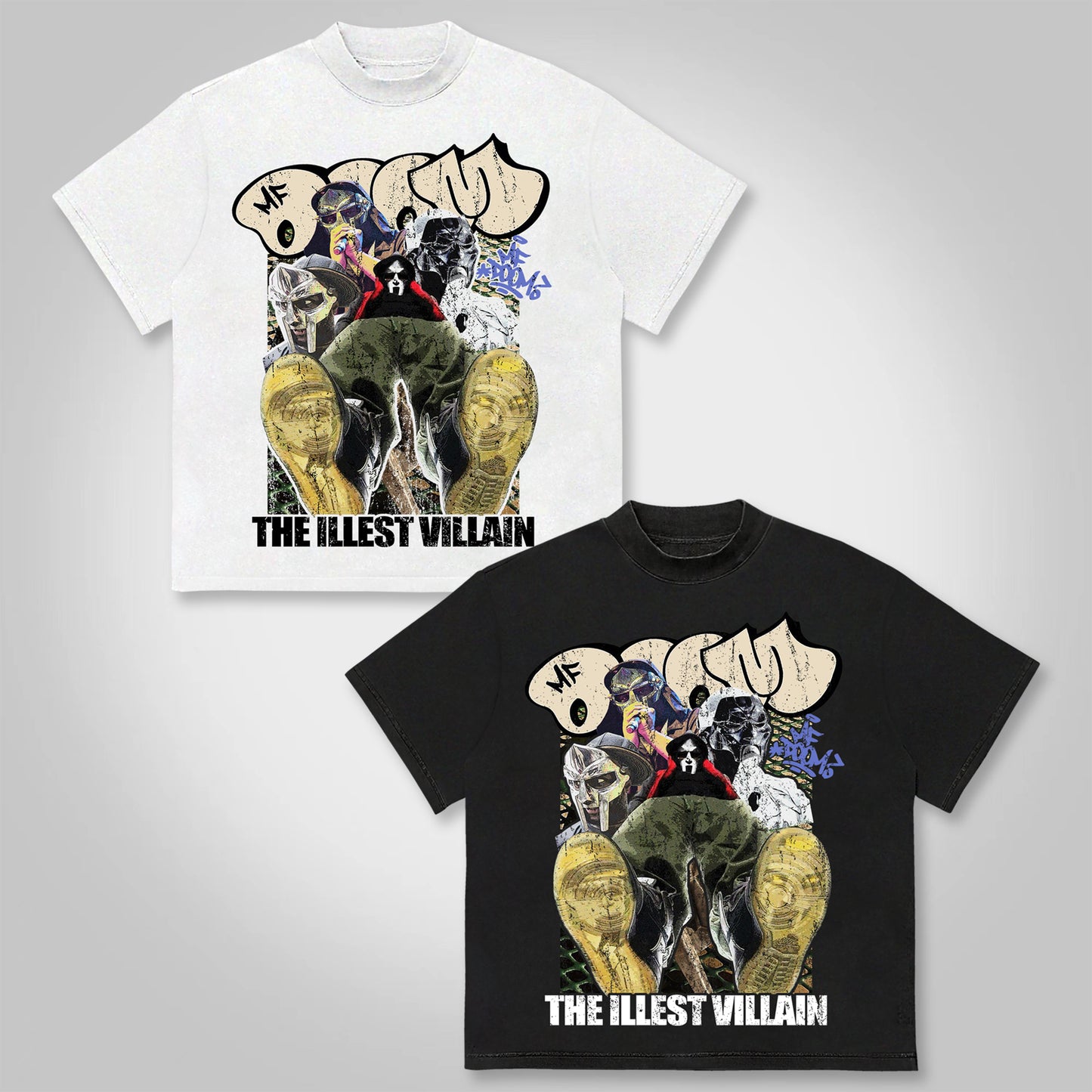 Vercoo Vintage The Illest Villain Mf Doom Graphic Print Cotton T-Shirt