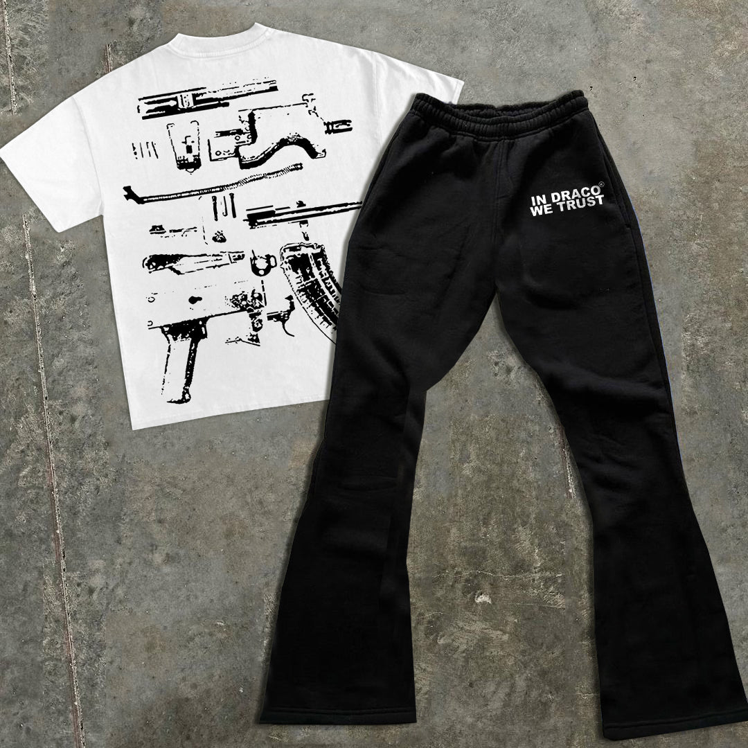 Vintage In Draco We Trust Graphic Cotton Tee & Flared Trousers Two Piece Set