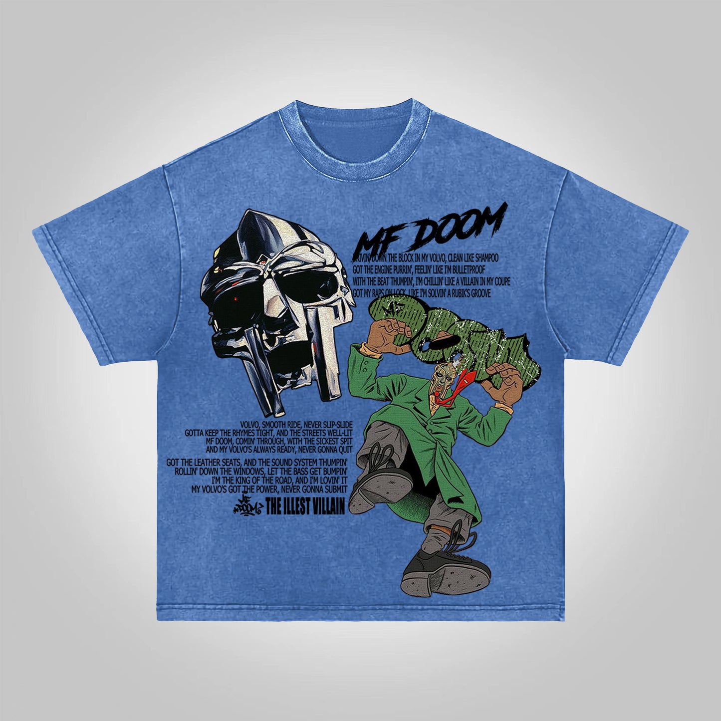 Vercoo Vintage The Illest Villain Mf Doom Graphic Print Acid Washed T-Shirt