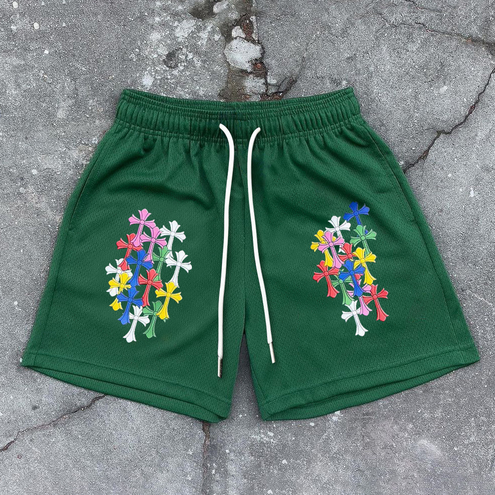 Cross Trendy Print Mesh Shorts