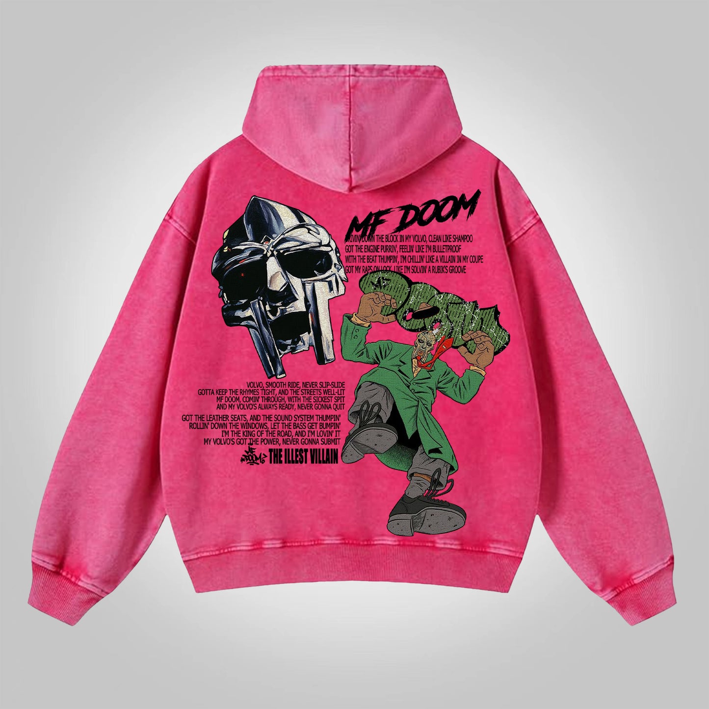 Vercoo Vintage The Illest Villain Mf Doom Graphic Washed Zip-Up Hoodie