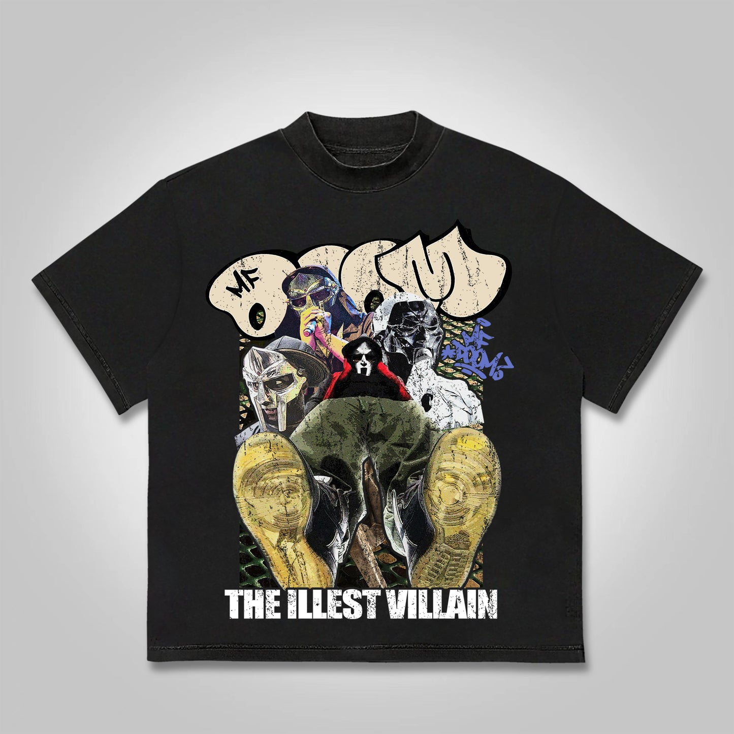 Vercoo Vintage The Illest Villain Mf Doom Graphic Print Cotton T-Shirt