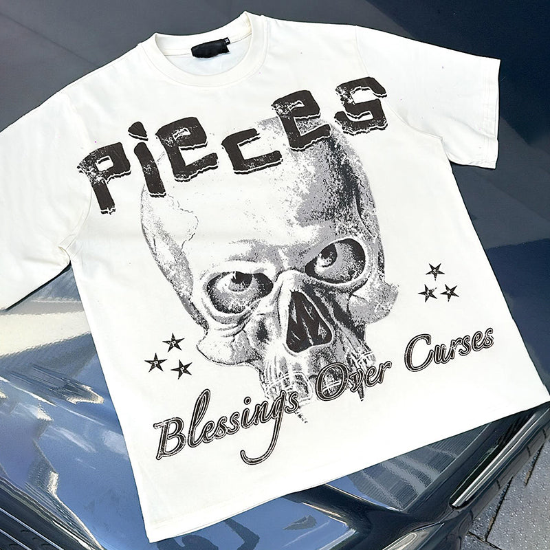 Vintage Blessings Over Curses Print Short Sleeve T-Shirt