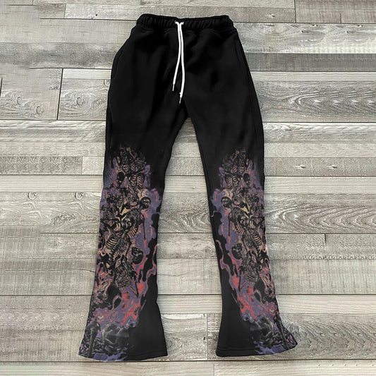 Vercoo Vintage Skull Graphic Casual Flared Trousers