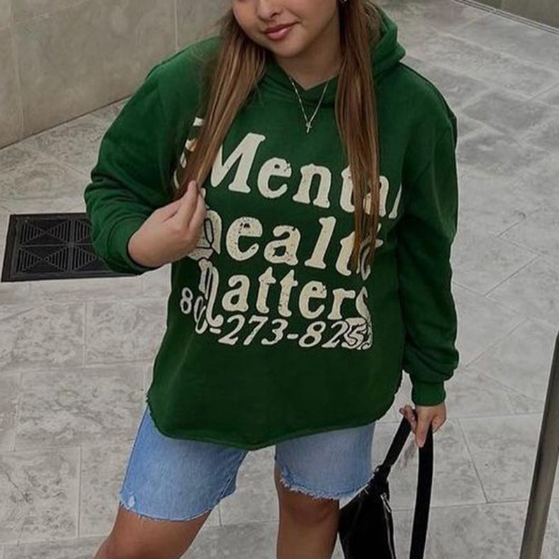 Mental Health Matters Graphic Print Pullover Hoodie