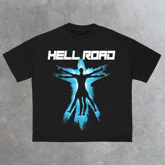 Hell Road Retro Portrait Graphic Print Cotton T-Shirt