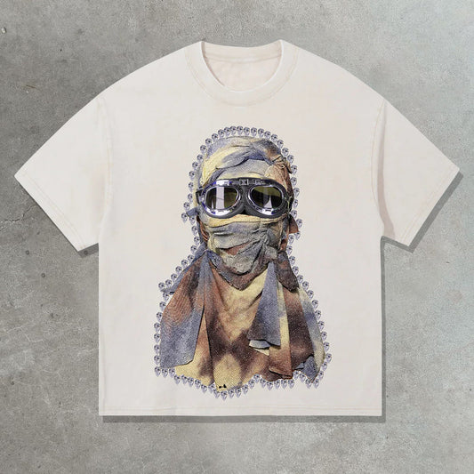 Vintage Diamond Balaclava Graphic Print T-Shirt