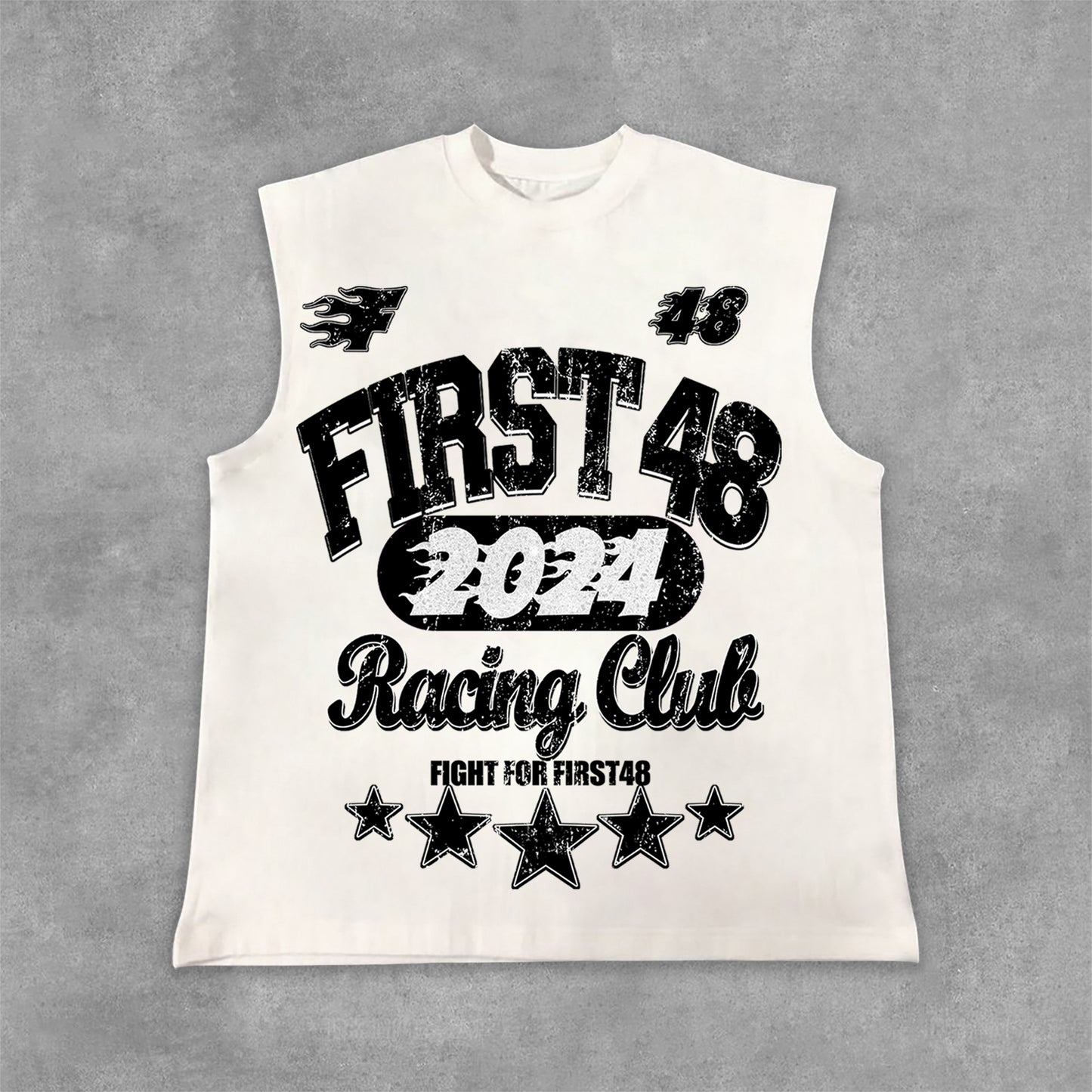 Vercoo Vintage Street First48 Racing Graphic Print Cotton Tank Top