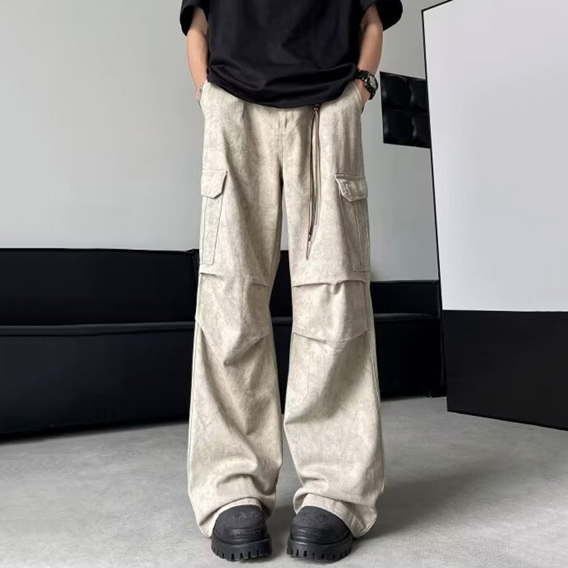 Men's American High Street Pleated Pocket Straight Cargo Paratrooper Pants