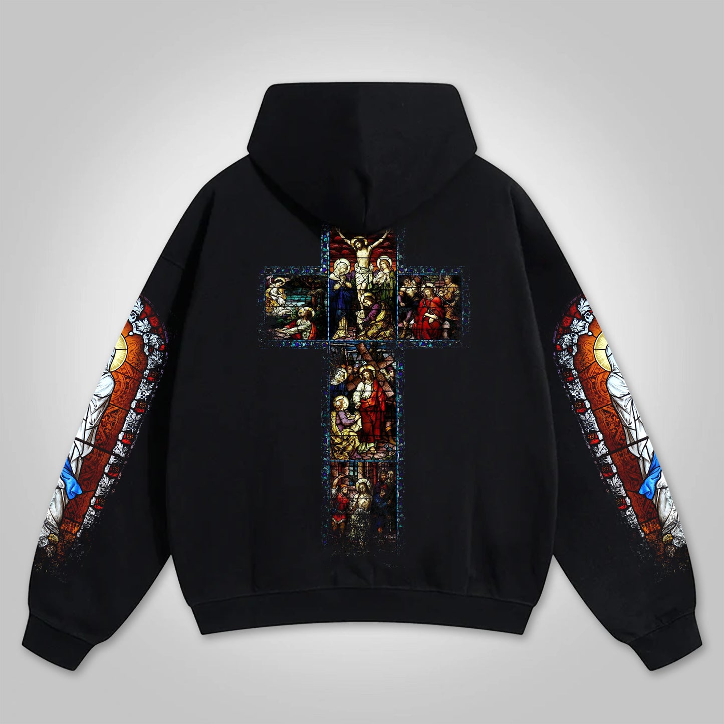 God Speed Our Lady Stained Glass Printed Retro Graphics Zipper Hoodie