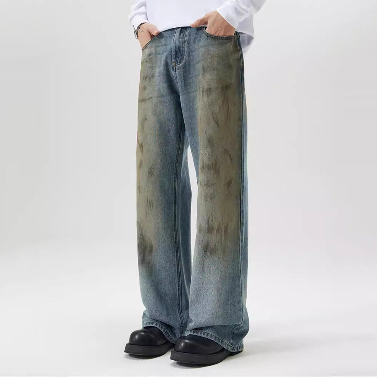 Men's Mud-Dyed Dirtyfit Loose Bootcut Jeans