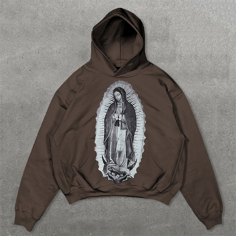 Vercoo Vintage Our Lady Of Guadalupe Graphic Oversized Hoodie