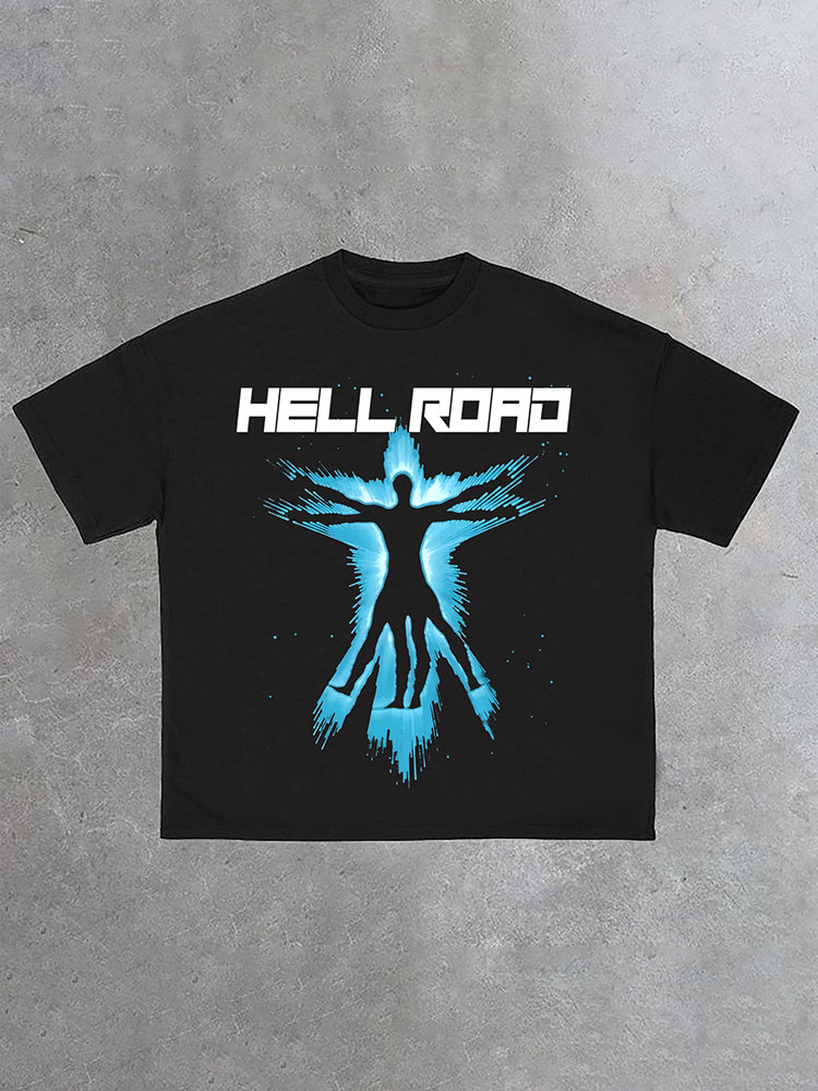 Hell Road Retro Portrait Graphic Print Cotton T-Shirt