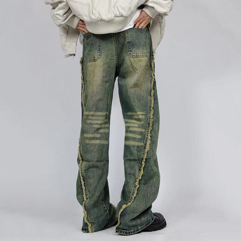 American Retro Deconstructed Raw Edge Floor-Length Jeans