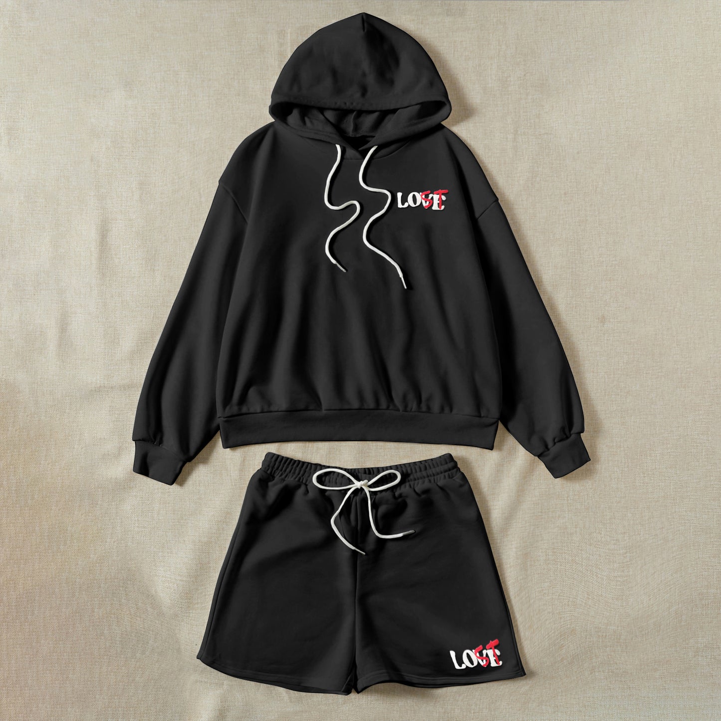 You're Lost Without Me Puff Print Hoodie & Shorts Sets