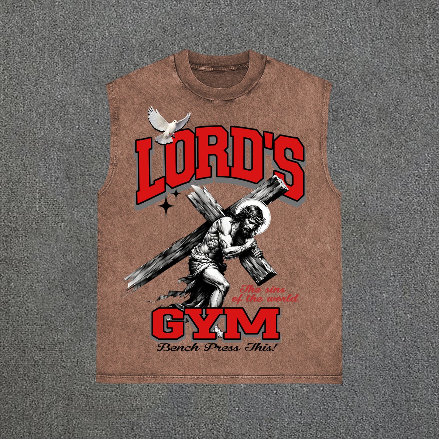 Lord's Gym Print Acid Wash Sleeveless Tank Top