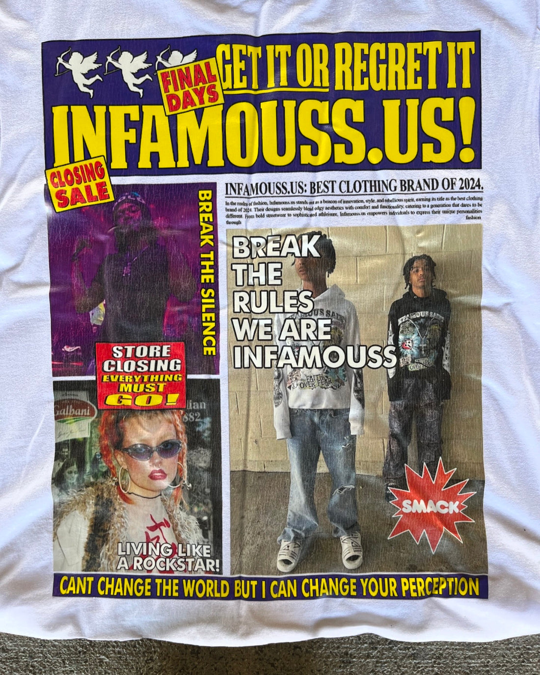 Vercoo Vintage We Are Infamous Graphic 100% Cotton T-Shirt Cropped Tees