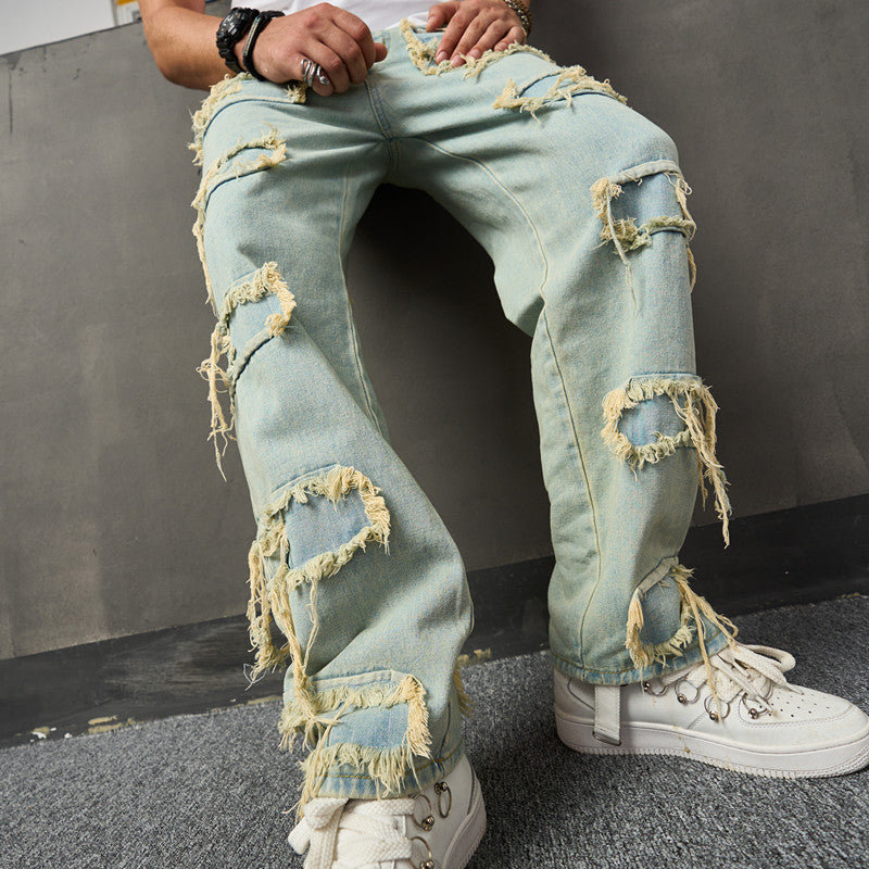 Men's Raw Edge High Street Boyfriend Street Denim Jeans