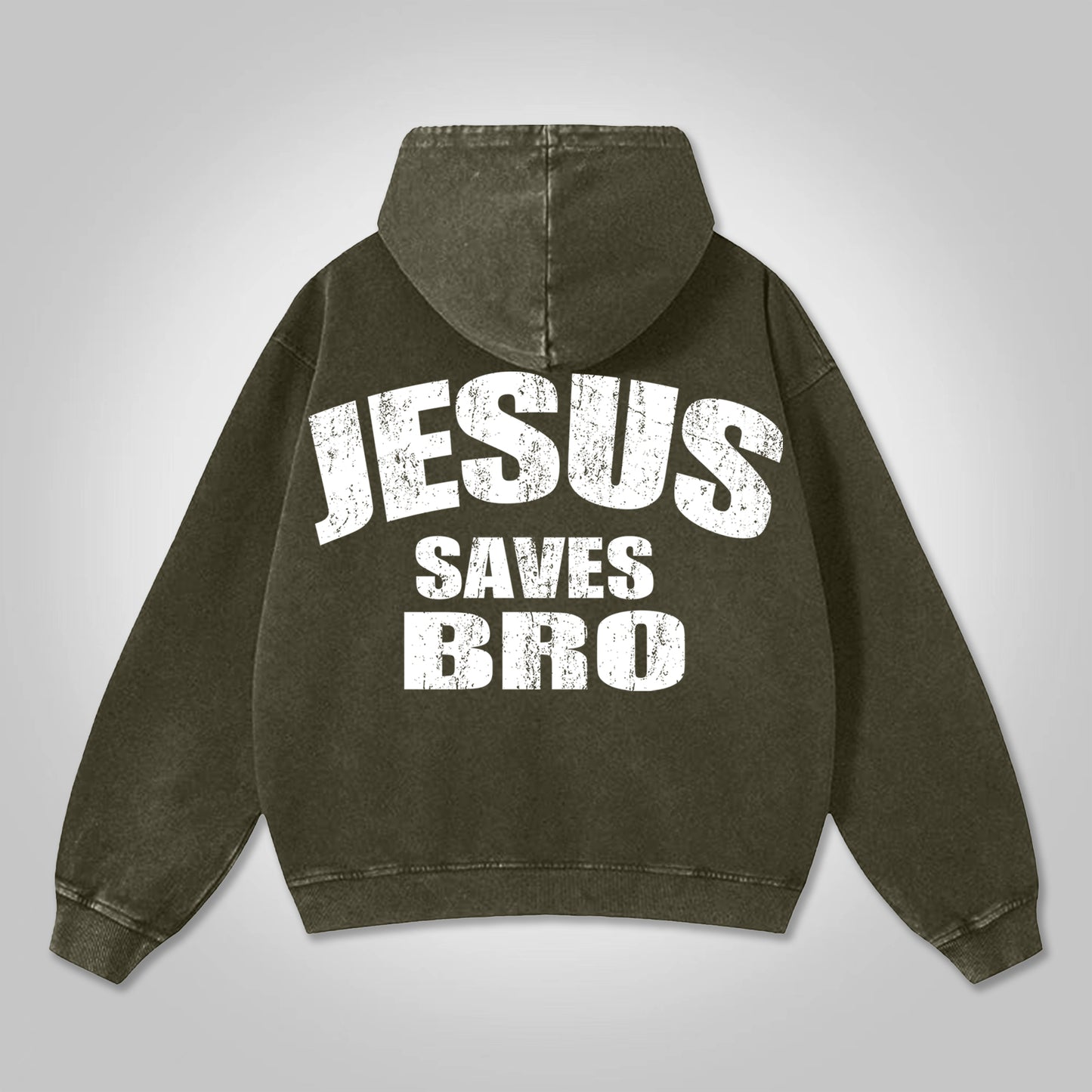 Vercoo Vintage Jesus Saves Bro Print Washed Hoodie