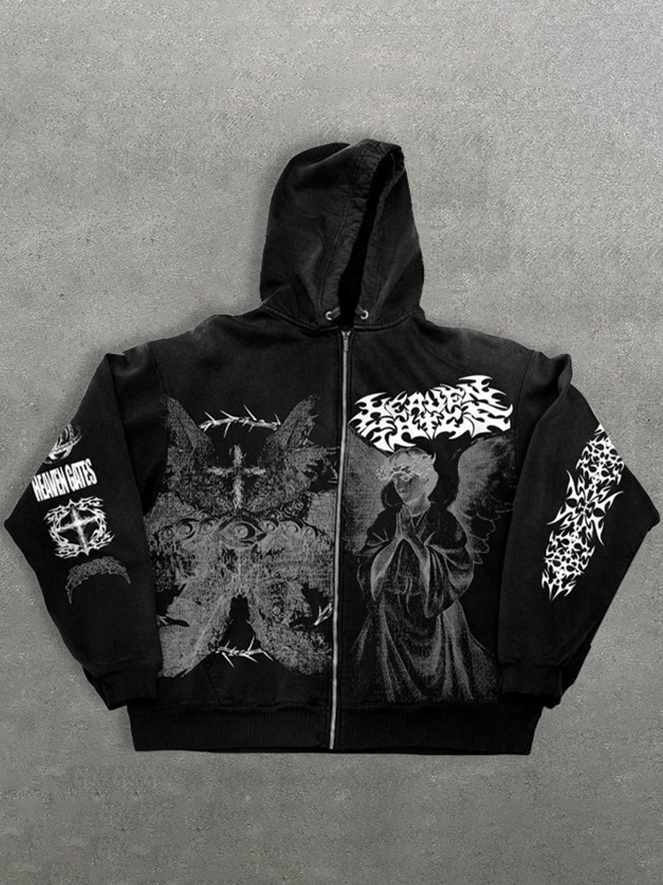 Heaven Gates Angelic Graphic Print Zip Up Hoodie