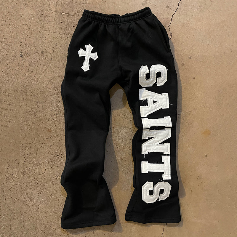 Vintage Saint Print Casual Flared Sweatpants