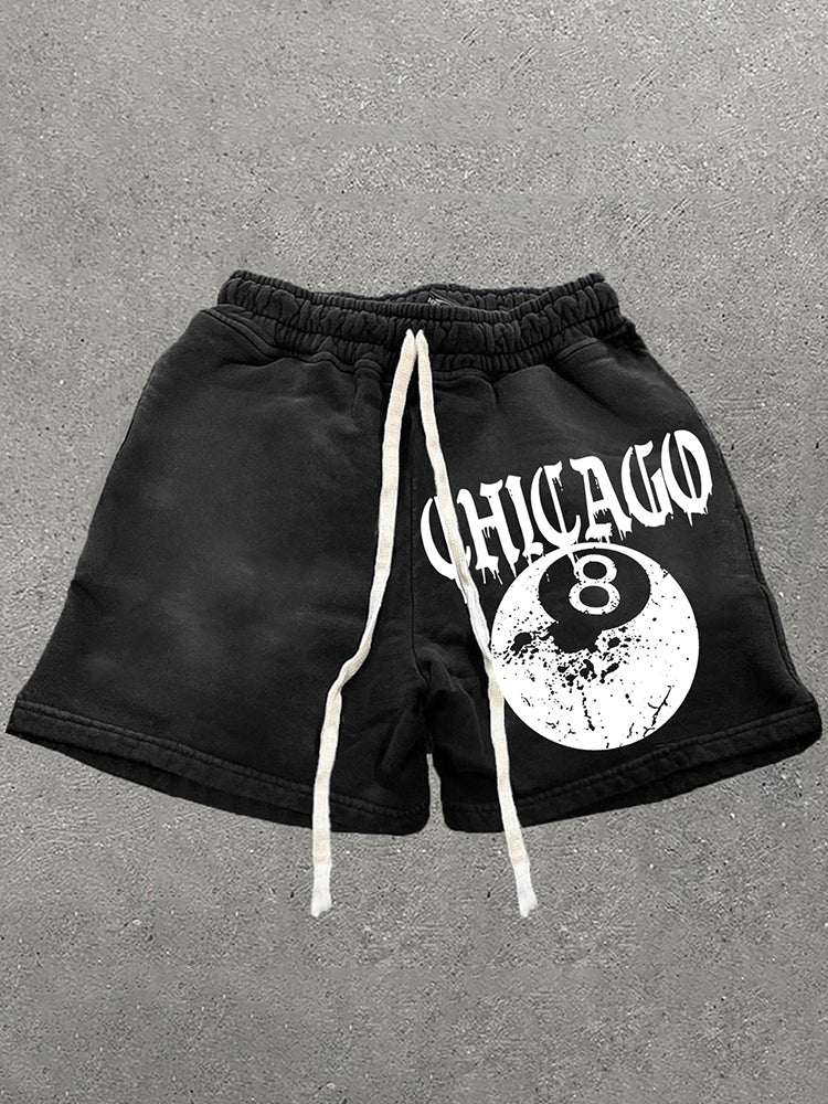 Casual Chicago 8 Ball Print Drawstring Shorts