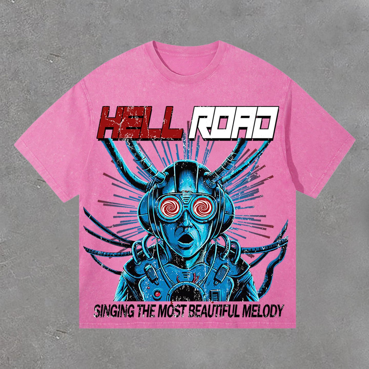 Hell Road Vintage Portrait Print Acid Washed T-Shirt