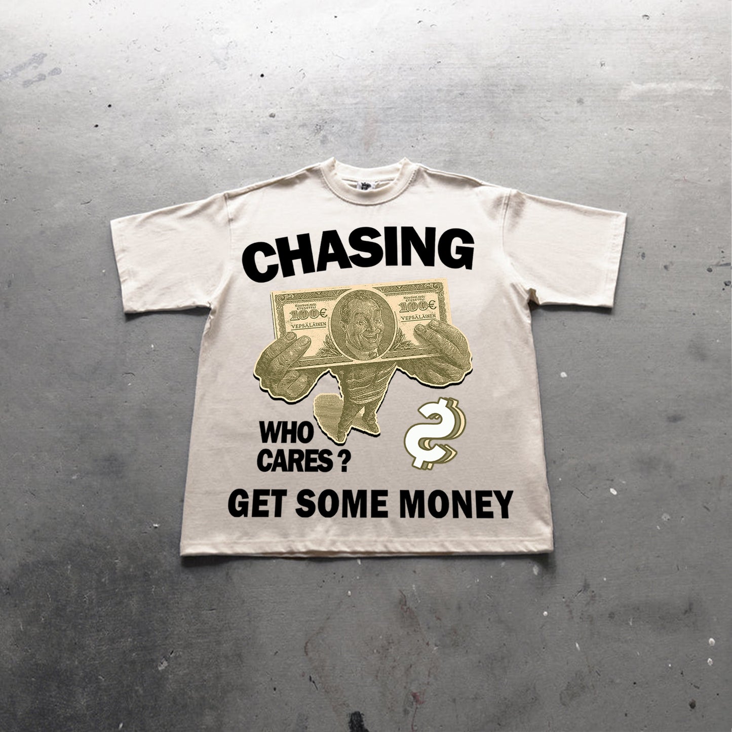 Vintage Chasing Money Graphic Print Cotton T-Shirt