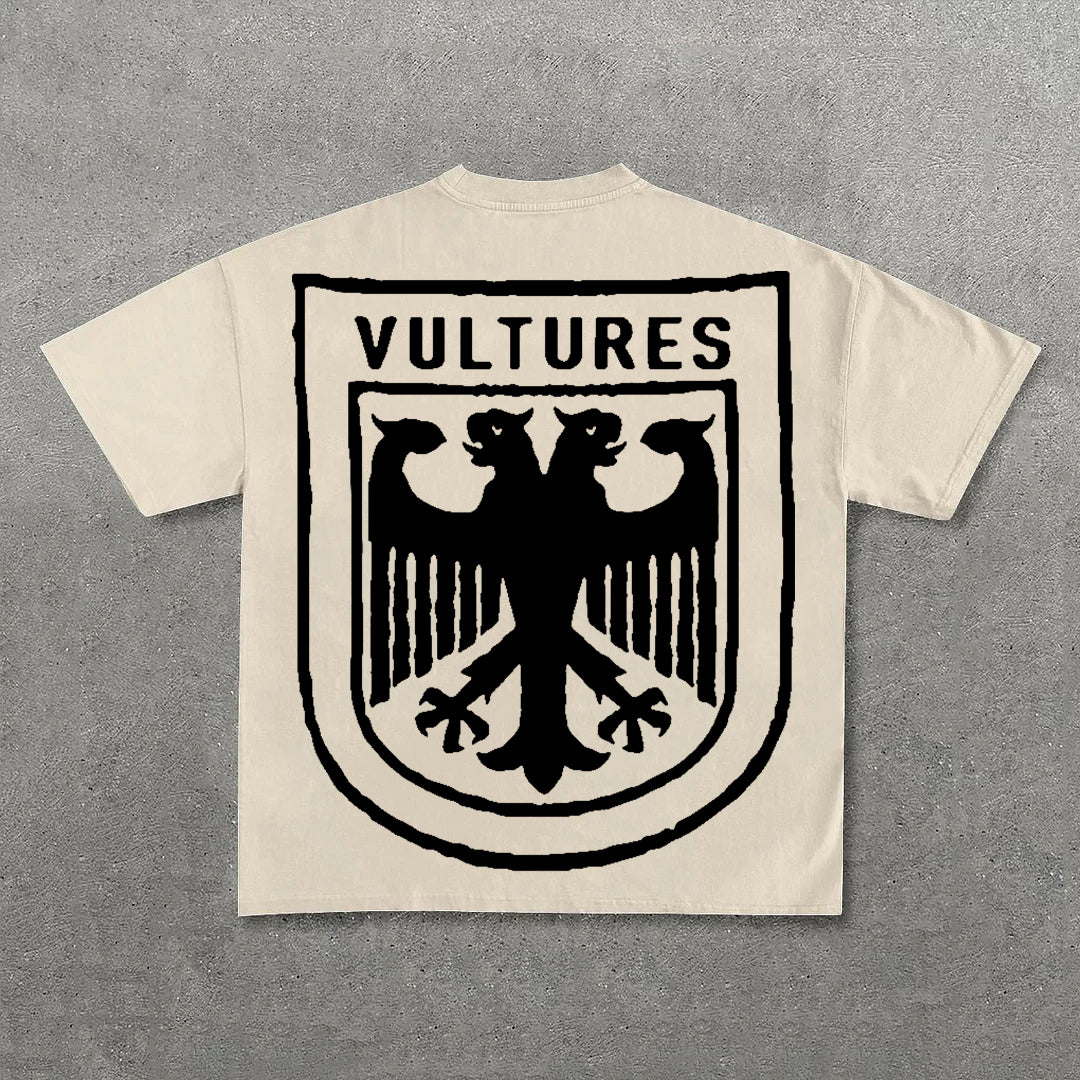 Vercoo Vintage Vultures Print Graphic Cotton T-Shirt