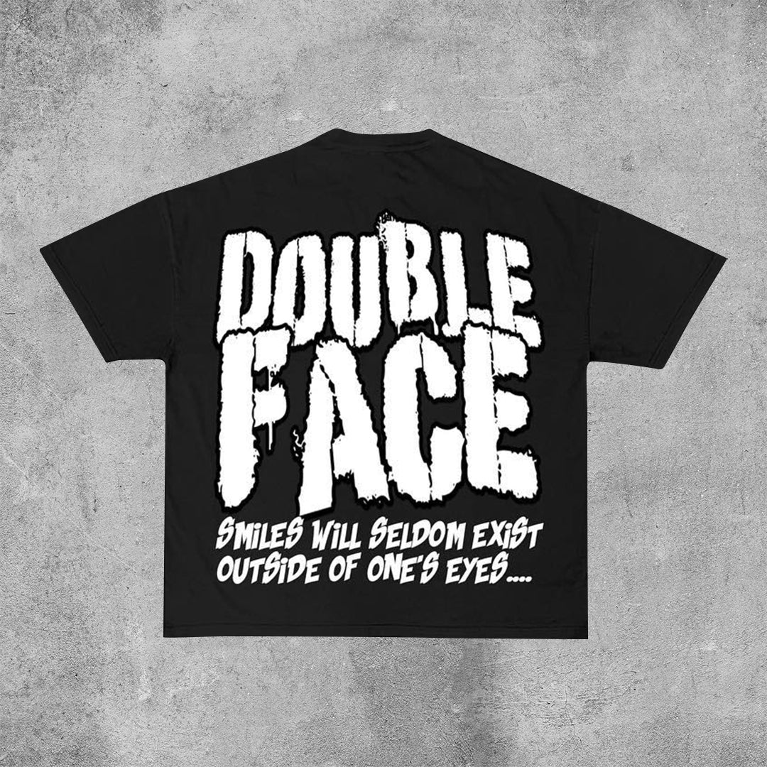 Vintage Double Face Graphic Cotton Letter Print T-Shirt