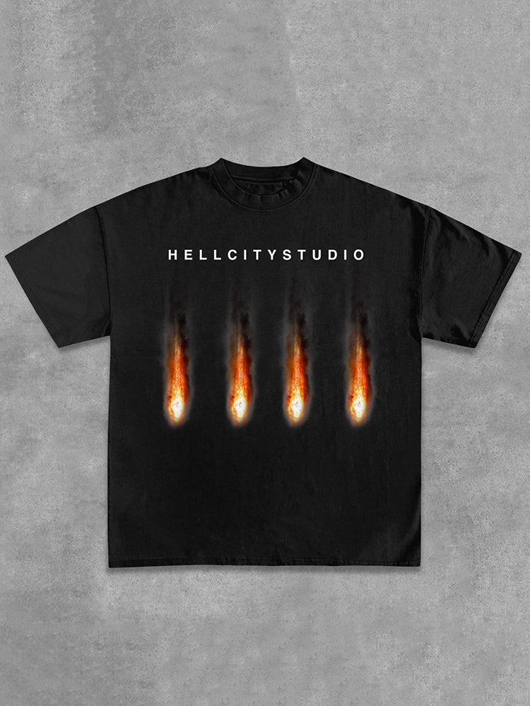 Hellcity-Meorite Fall Pattern Design T-Shirt Cotton T-Shirt