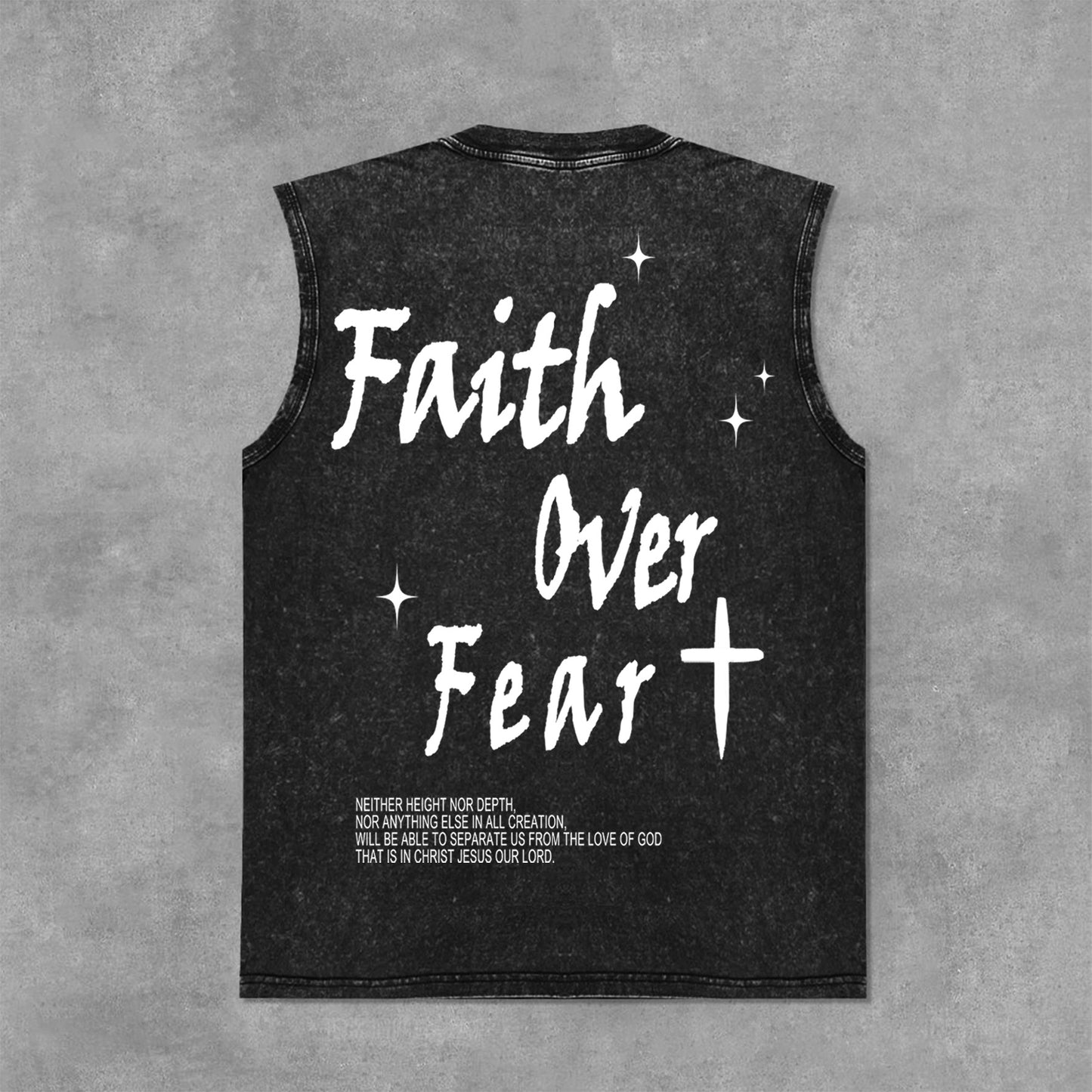 Faith Over Fear Bible Graphic Print Acid Washed Sleeveless Tank Top