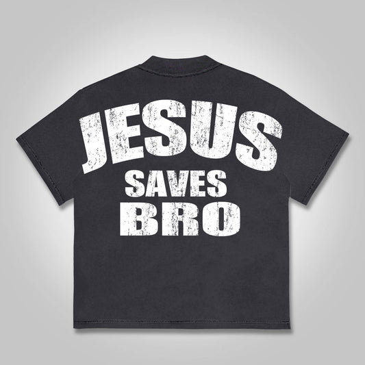 Vercoo Vintage Jesus Saves Bro Graphics Print Cotton T-shirt