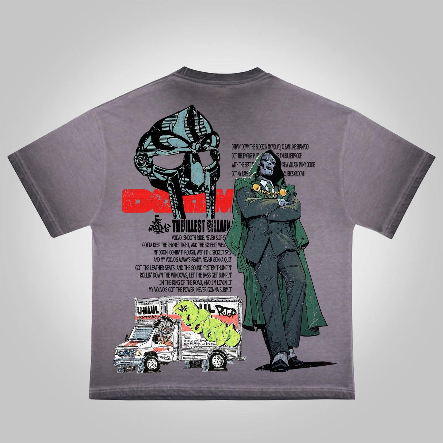 Vercoo Vintage The Illest Villain Mf Doom Graphic Print Washed Cotton T-Shirt