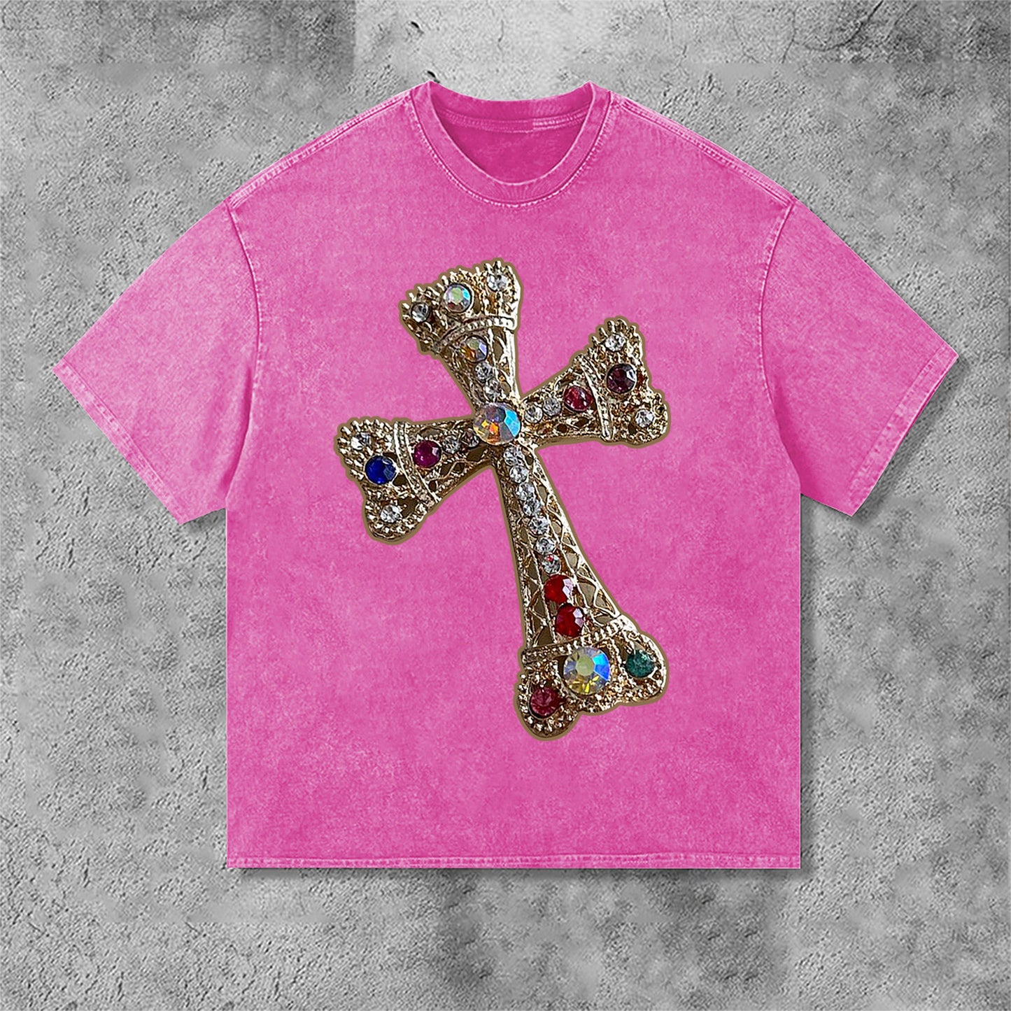 Diamond Cross Graphic Print Acid Washed T-Shirt