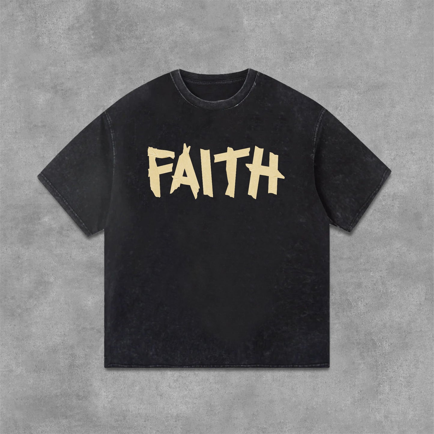 Paper Tape - Faith Cross Graphics Acid Washed T-Shirt