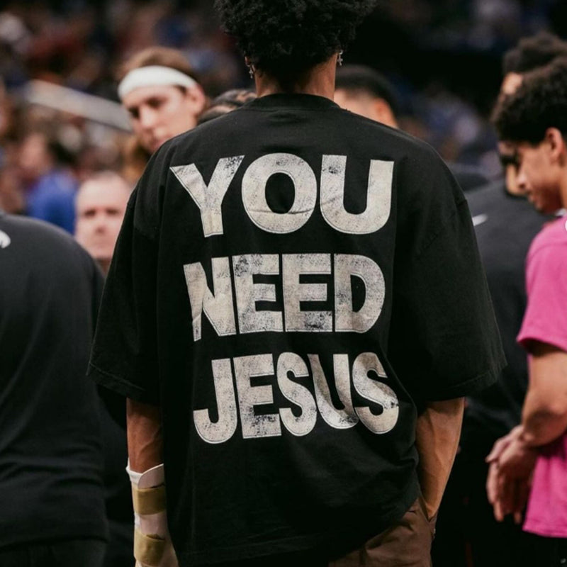 Vintage You Need Jesus Graphic 100% Cotton Short Sleeve T-Shirt