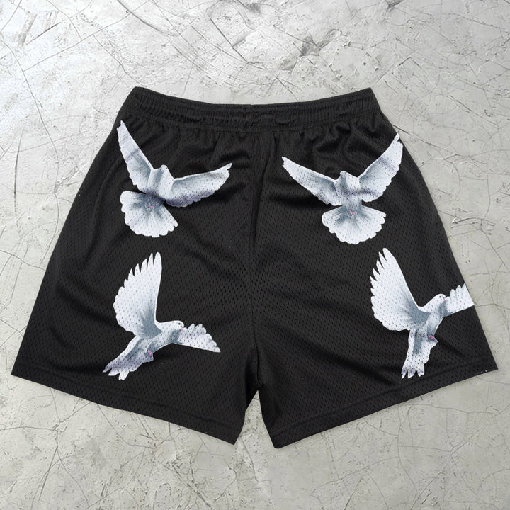 Casual Loose Peace Dove Print Street Mesh Shorts