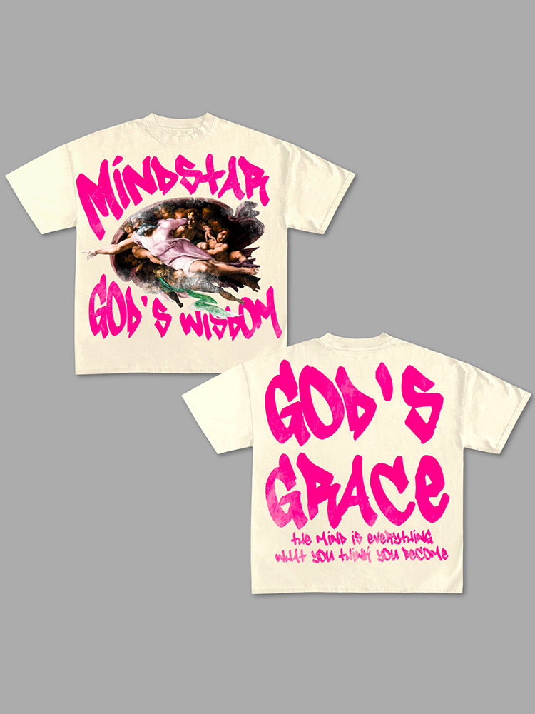 Mindstar - God's Wisdom Print Pattern Cotton T-Shirt