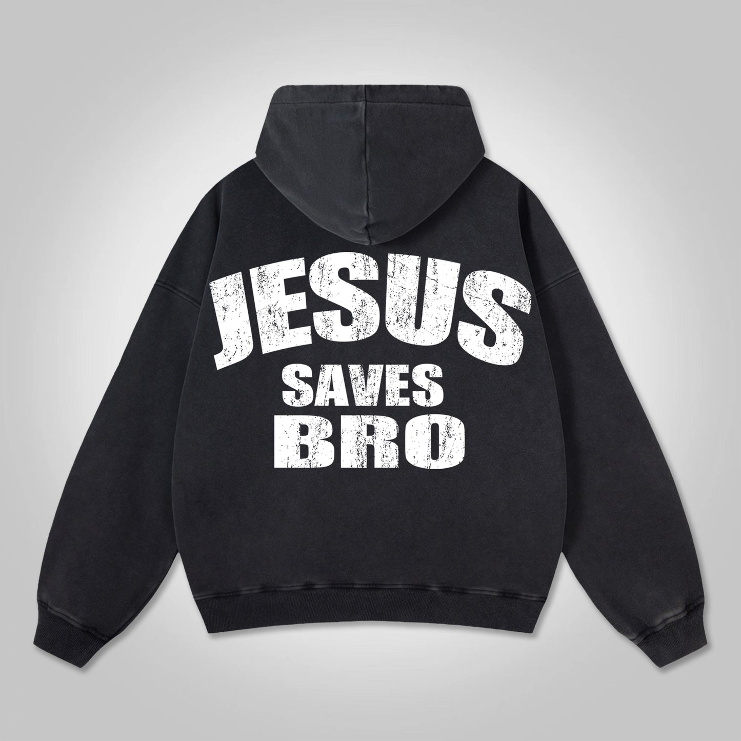 Vercoo Vintage Jesus Saves Bro Print Washed Hoodie