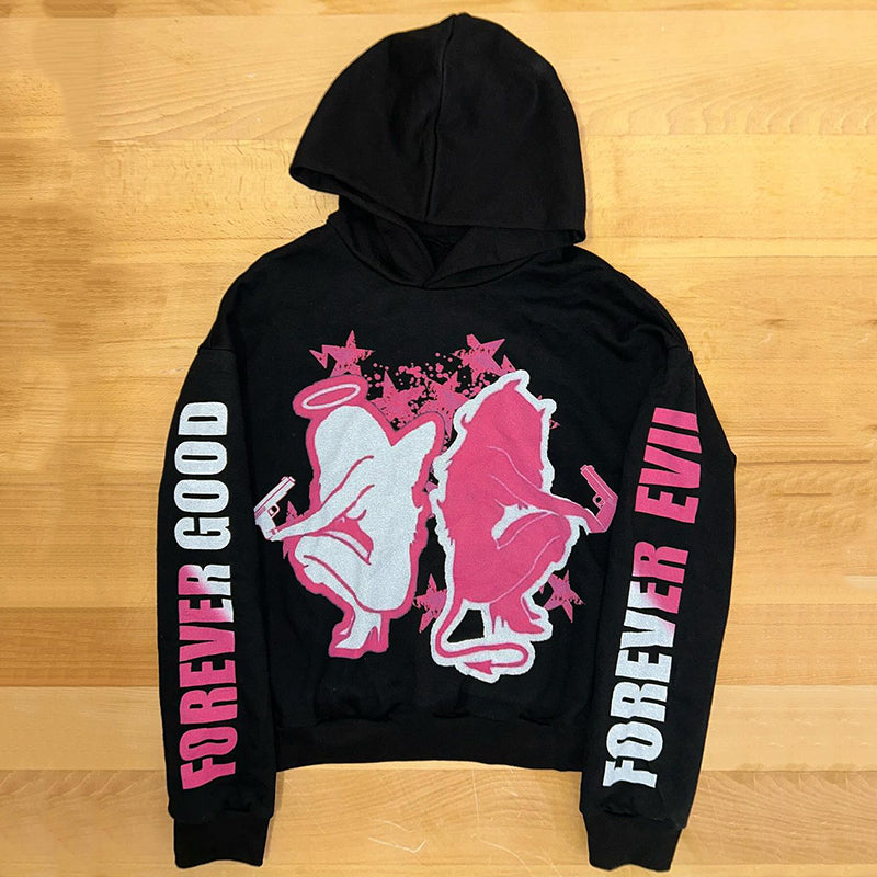 Vercoo Vintage Y2k Forever God Forever Devil Graphics Simple Pocketless Hoodie