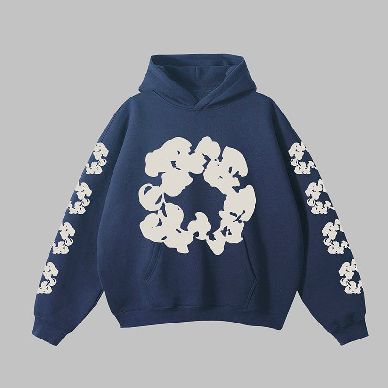 Essential Flower Wreath Graphic Print Pocket Hoodie