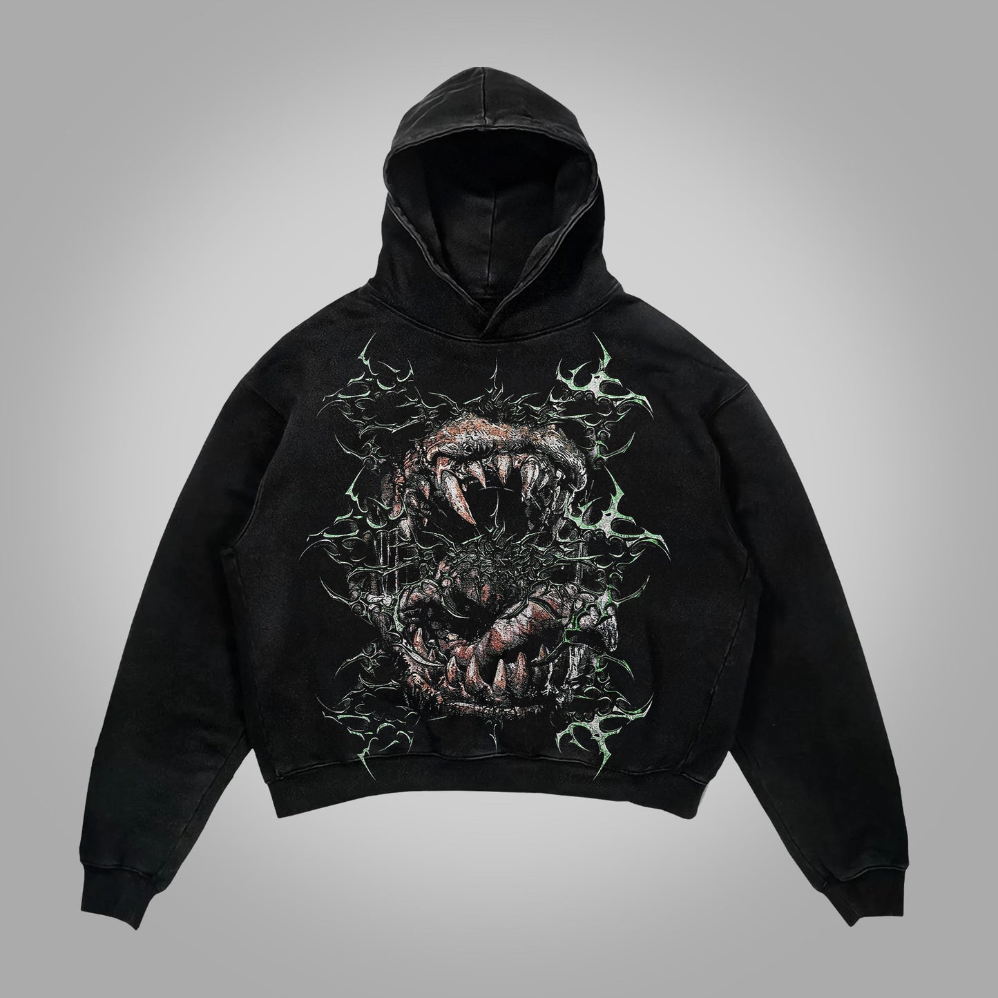 Vercoo Vintage Spiked Monster Graphic Hoodie