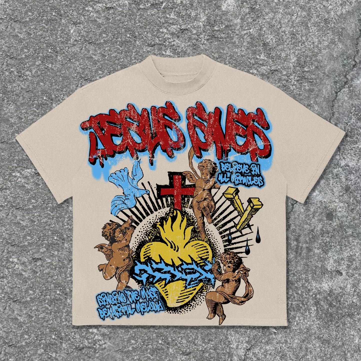 Vercoo Vintage Jesus Saves Angel Graphic Print Cotton T-Shirt